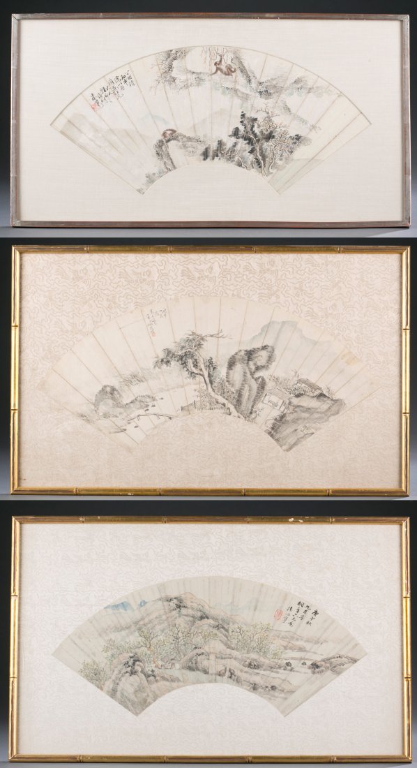 Group of 3 Chinese fan paintings w/frame. (1 of 10)