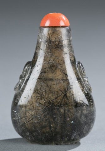 Chinese black hair rutilated quartz snuff bottle. (1 of 6)
