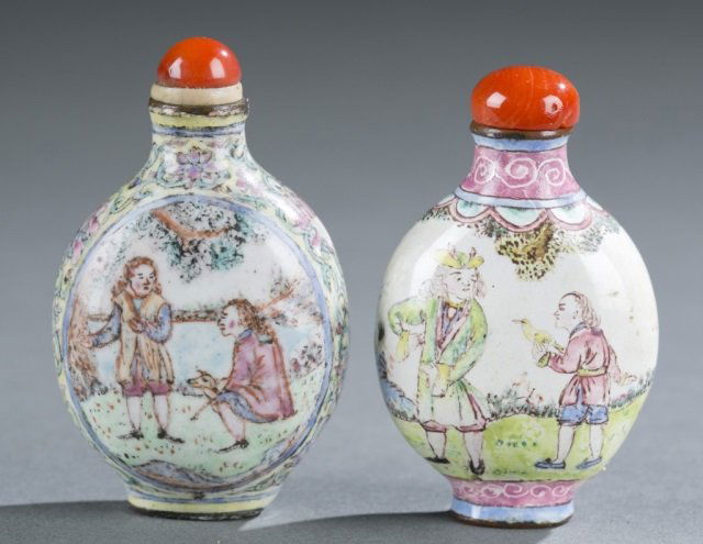 Group of 2 Chinese enamel snuff bottles. (1 of 6)