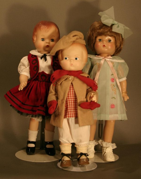Three Modern Reproduction of Effanbee Patsy Dolls;: Three Modern Reproduction of Effanbee Patsy Dolls; including the1987 Reproduction of original 1928 Patsy., 13" - 16" high