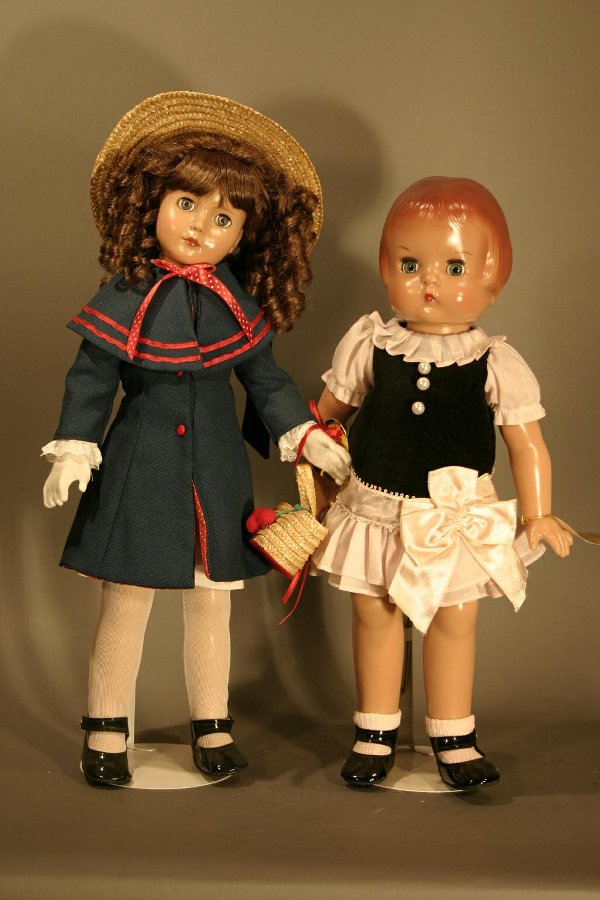 Pair of Effanbee Hard plastic jointed dolls. Pats: Pair of Effanbee Hard plastic jointed dolls. Patsy Ann, 17.5" tall and American Child, 19.5" tall.