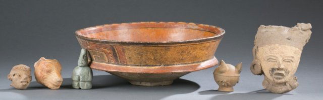 Mayan flanged bowl & 5 stone & ceramic items. (1 of 10)