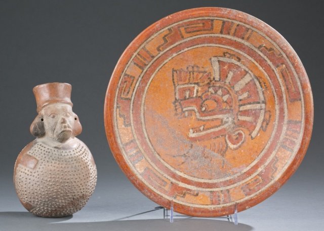 Mayan plate & Peruvian ceramic figure. (1 of 10)