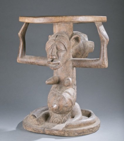 Carved wooden Luba stool. (1 of 4)