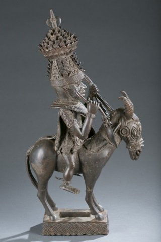 Benin brass equestrian figure. (1 of 6)