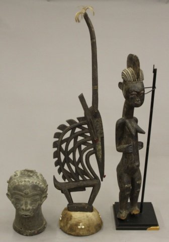 Metal head, Standing figure, and Chiwara. c.20th. (1 of 5)