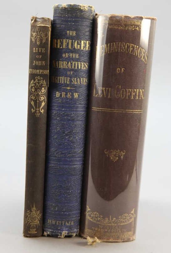 3 Books incl: Drew. THE REFUGEE... 1856. 1st ed.: [Slavery/Abolitionism/Fugitive Slaves] 3 Titles. ++ REMINISICENCES OF LEVI COFFIN, The Reputed President of the Underground Railroad; Being A Brief History of the Labors of a Lifetime in Behalf of the