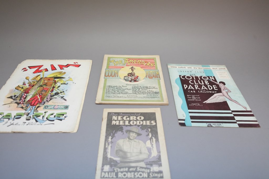 120+ pcs. of Black Sheet Music: Ragtime, Harlem,: [Sheet Music]. 120+ pcs of Black Americana Sheet Music from the late 19C to the 1960/70s. "Coon" songs, WWI & patriotic topics, Ragtime, Harlem Renaissance, song folios and albums. Incl. Ascherberg's 
