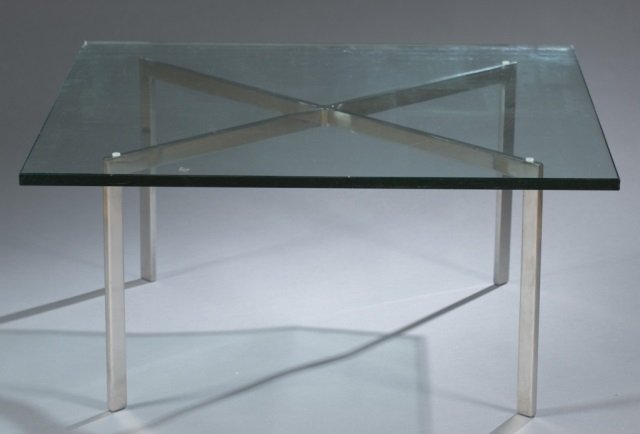 Barcelona style chrome and glass table. (1 of 5)