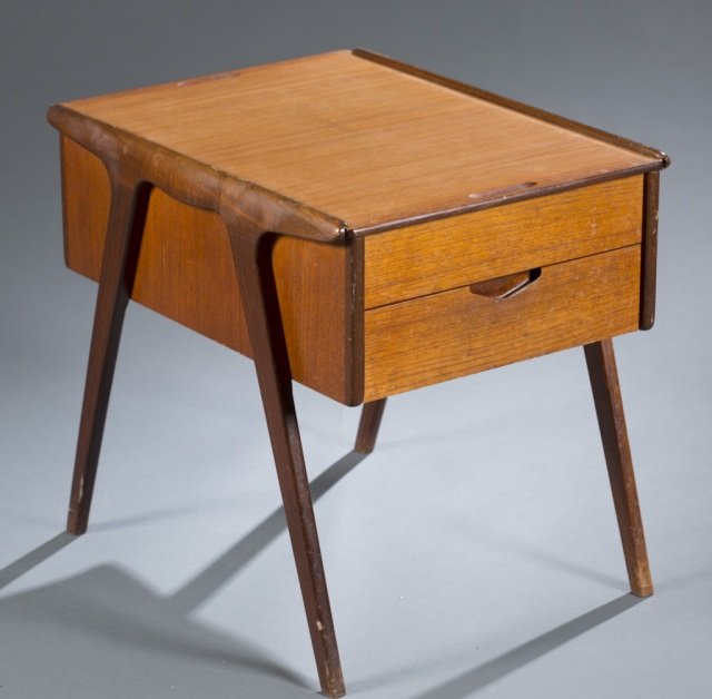 Mid-Century Modern teak sewing table. (1 of 6)