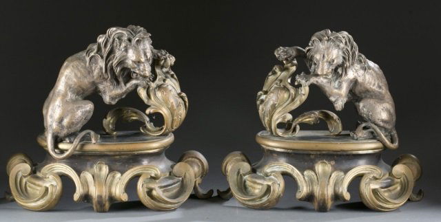 Pair of French figural bronze chenets, 19th c. (1 of 9)