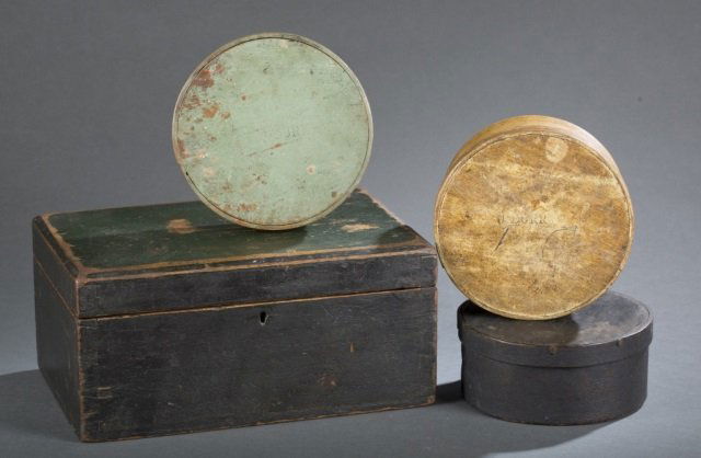 Group of four 19th century wooden boxes. (1 of 9)