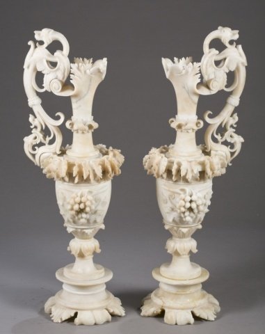Pair of Neoclassical alabaster ewers. (1 of 10)
