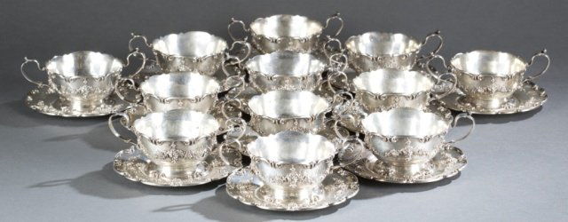 12 Sterling cups & saucers, Bailey Banks & Biddle. (1 of 4)