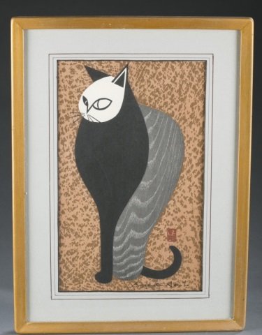 Saito Kiyoshi, Cat, woodblock print. (1 of 4)
