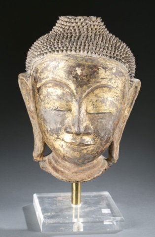 Gilt Thai wood Buddha head. (1 of 5)