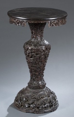 Large Chinese carved wood pedestal table. (1 of 4)