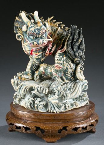 Large painted ivory carving of Kirin/ Qilin. (1 of 7)