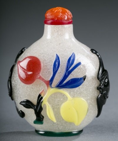 Chinese 5-color glass overlay snuff bottle. (1 of 6)