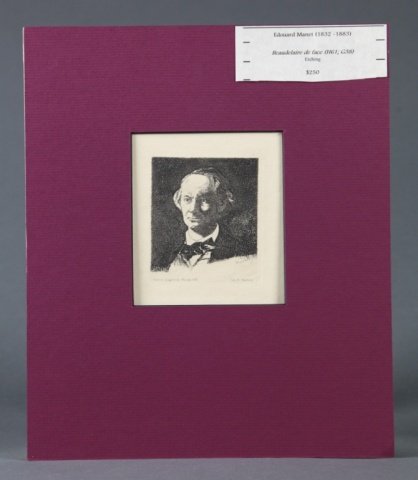 Etching by Edouard Manet (France,1832-1883).: Edouard Manet (France,1832-1883). Baudelaire in Profile II, Etching. 4 x 3¼", paper 11 1/8" x 8½".
