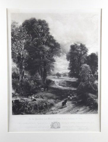 Mezzotint by John Constable (Britain, 1776-1857).: John Constable (Britain, 1776-1857). The Cornfield, Mezzotint. Printed by David Lucas; light staining in the margin below the legend; mounted on archival paper. Sheet31" x 24 3/8".