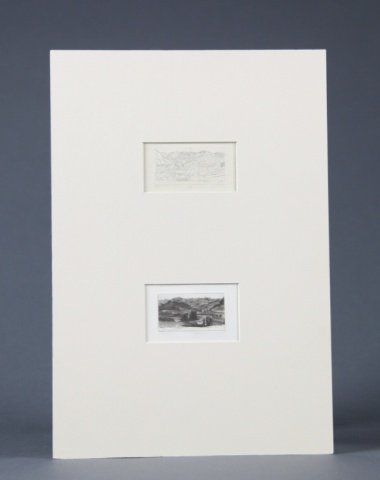 Group of 2 etchings by John Taylor Arms.: John Taylor Arms (United States, 1887-1953) . Vermont (God's Mirror) , etching, 1944. ++ Vermont (God's Mirror) , drawing, 1944.