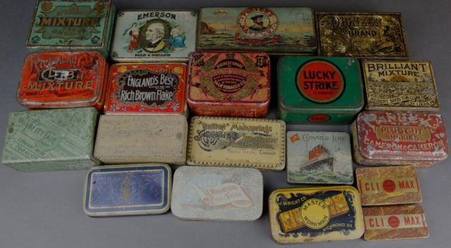 A group of 19 assorted tobacco tins. (1 of 6)