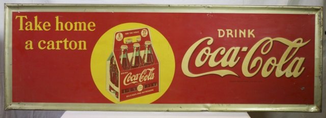 Coca Cola tin sign, "Take Home a Carton." (1 of 1)