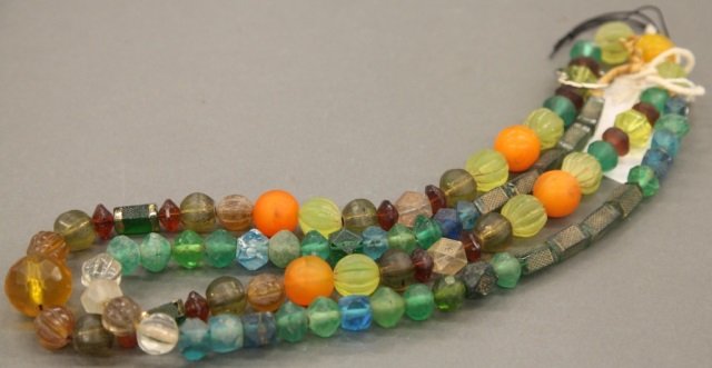 2 strands of Bohemian Vaseline molded glass beads. (1 of 3)