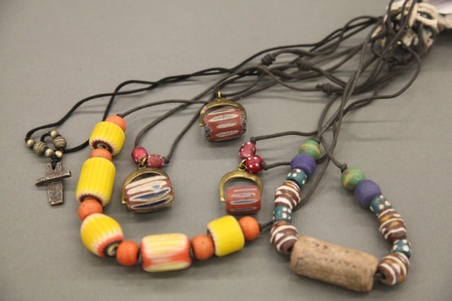 6 necklaces with brass and chevron glass beads. (1 of 3)