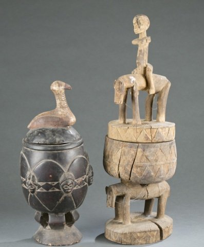 2 African lidded vessels. 20th century. (1 of 4)