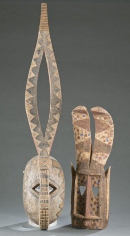 2 Polychrome African masks. 20th century. (1 of 5)