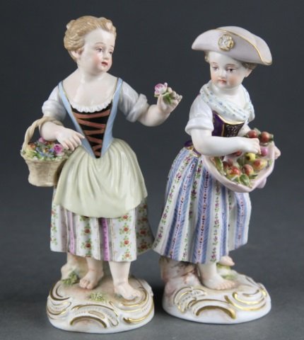 Pair of Meissen Porcelain Girl Figurines. (1 of 3)