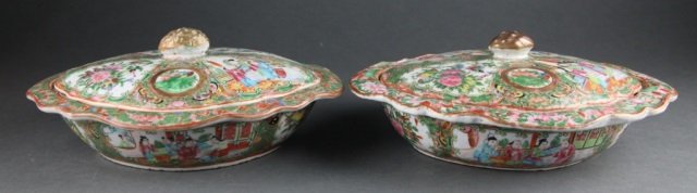 Pair of Rose Medallion Covered Dishes, 20th c. (1 of 4)