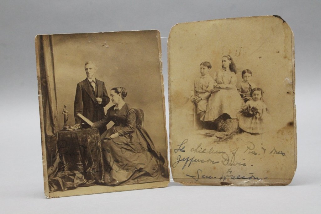 2 Albumens: Jefferson Davis & wife; Davis children: [Civil War/Jeff. Davis & Family] 2 Albumen photographs of Jefferson Davis w/ wife & children. ++ Group photograph of the children of Jefferson Davis (President of the Confederacy) and Varina Howell Da