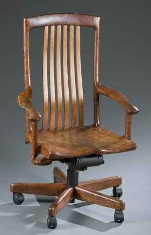 Robert Erickson, Office Chair.: A Robert Erickson (California, 1947 - ) office chair in California black walnut. Signed on bottom. 41" x 24 7/8" x 19".