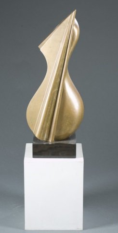 In the style of Denis Mitchell bronze sculpture.: In the style of Denis Mitchell (Great Britain, 1912-1993). Untitled bronze sculpture on black base. Unsigned. Second half 20th century. With base: 30"h x 12 1/2"w x 9 1/2"d. Condition: Does not come w