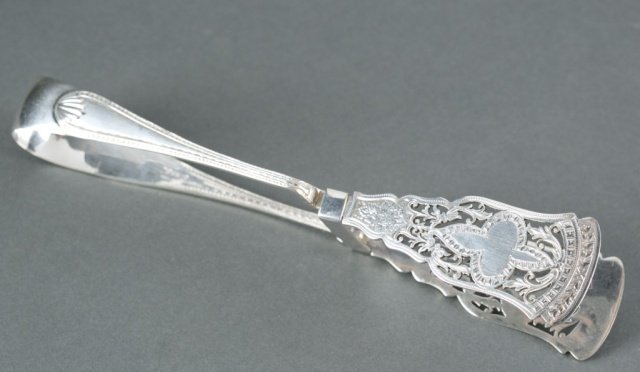 Walker & Hall Asparagus Tongs. c.1825: Walker & Hall chased asparagus tongs. Marked on inside. 8 1/4" 3.345 t oz. Condition: In good condition, a few scratches from use.
