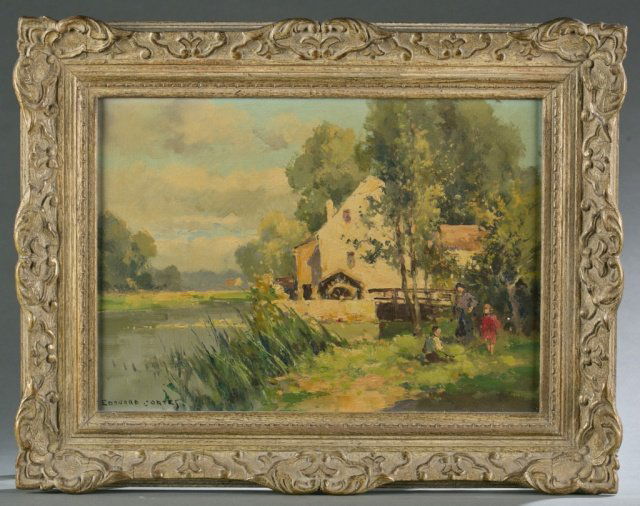 Edouard Leon Cortes, Moulin a Arey. o/c.: Cortes, Edouard Leon (France, 1882-1969) Moulin a Arey. Oil on canvas. A provincial mill scene. Signed l.l. Edouard Cortes. 13 1/8 x 18 1/4" Frame: 18 5/8" x 23 3/4".