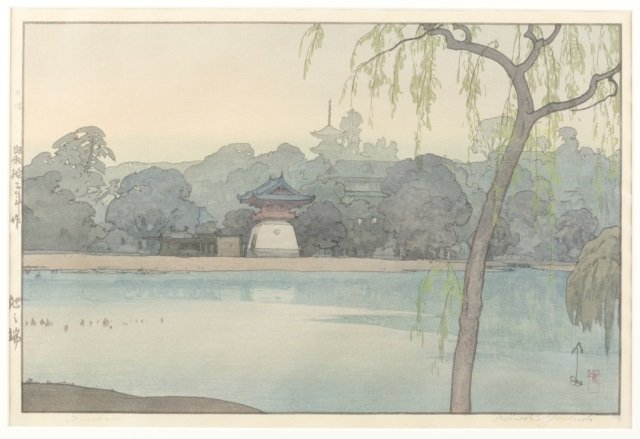 Japanese woodblock print, Hiroshi Yoshida.: A Japanese woodblock print. Yoshida, Hiroshi (Japan, 1876-1950). 1937. Ikenohata. Signed in pencil, l.r. Oban size. Approx. 11"h x 16"w.