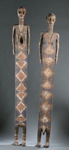 Ngata style male & female coffin figures.: A pair of male and female coffin figures. DRC, Ngata. 20th century.