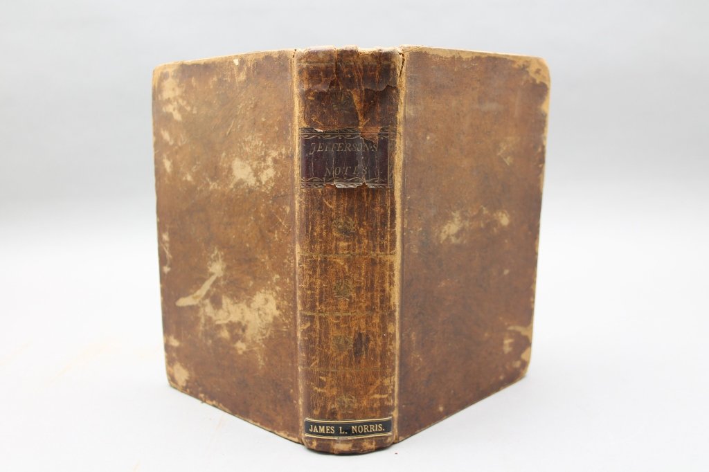 Jefferson. NOTES ON THE STATE OF VIRGINIA. 1801.: [Jefferson, Thomas/Virginia] Thomas Jefferson. NOTES ON THE STATE OF VIRGINIA. Philadelphia. R. T. Rawle, Publisher,-June, 1801. John Thompson, Printer. First Hot-Pressed Edition. 5 plates: Folding ma