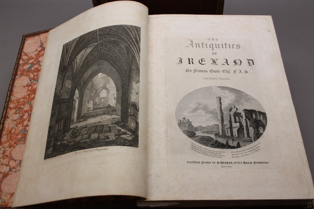 THE ANTIQUITIES OF IRELAND. 2 Vols. 262 plates.: [Ireland] Francis Grose. THE ANTIQUITIES OF IRELAND. 2 Vols. Lon: S. Hooper, Vol I’s engr title: 1791. (Vol I’s Preface 1794). Vol II: 1797. 262 plates (138 in Vol I, 124 in Vol II), mostly the ex