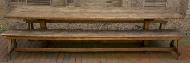 Handmade trestle table with pair of benches. (1 of 6)