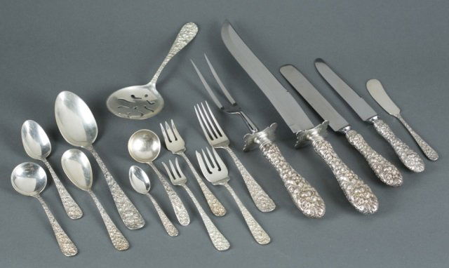 Stieff Sterling flatware,123 pcs. Handchased Rose. (1 of 6)