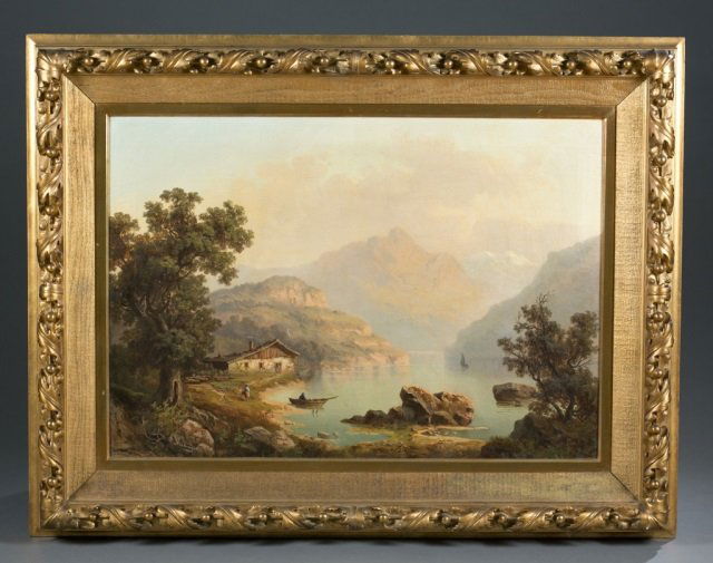 A. Modinger, European lakeside landscape, o/c. (1 of 9)