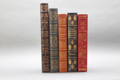 5 Books: 4 Easton Press, 1 signed Franklin Library: [Easton Press/Franklin Library] 5 Titles. ++ John Gregory Dunne. THE RED WHITE AND BLUE: A NOVEL. Franklin Library, 1987. Signed by author on the inserted leaf. ++ Charles Baudelaire. FLOWERS OF