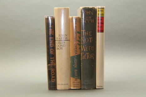 5 John Barth firsts (4 signed).: Barth, John. 5 Firsts (4 signed). ++ THE FLOATING OPERA. Signed on half title. NY: Appleton- Century- Crofts, Inc., (1956). 1st edition of Barth’s 1st book, with “1” below text on last text