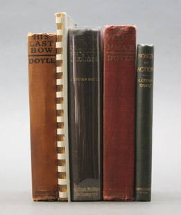 5 Books incl: THE RETURN OF SHERLOCK HOLMES, 1905.: Doyle, Arthur Conan. 5 Titles. ++ SONGS OF ACTION. Lon: Smith, Elder, & Co., 1898. 1st edition in book form. Green and Gibson A23. 12mo. Navy blue cloth lettered in gilt. Rough cut top edge, fore and