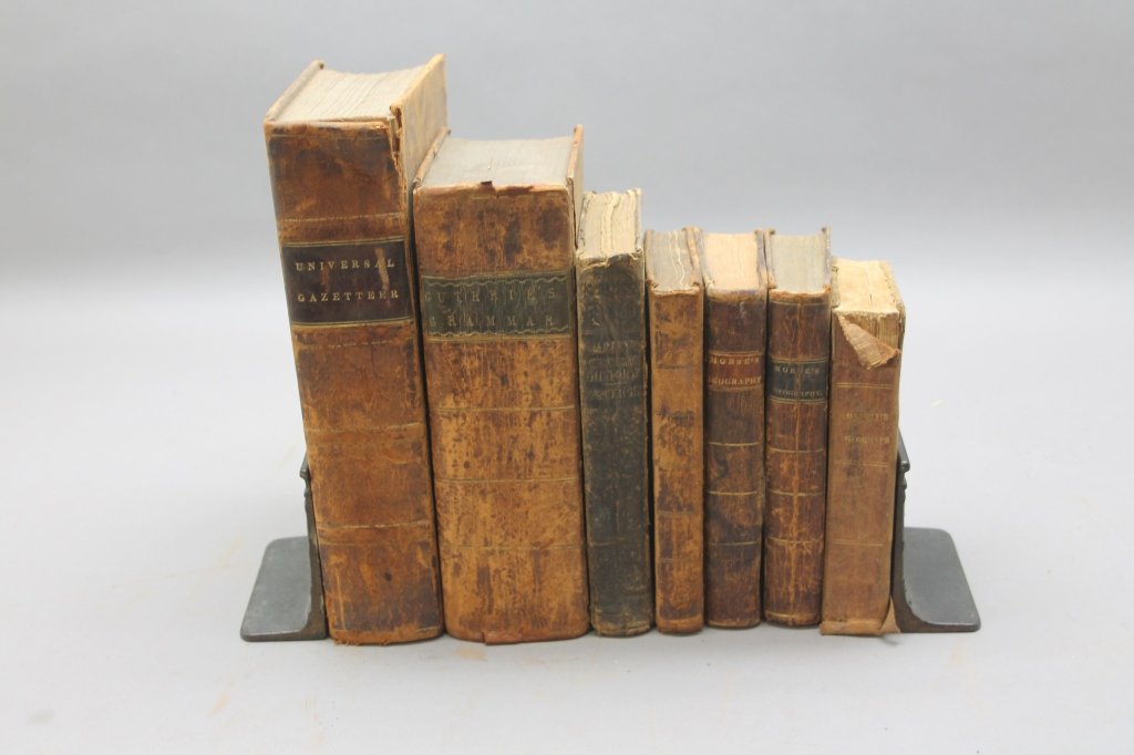 7 geographies/school books incl Guthrie, 1794.: [Geography/School Books] 7 Vols. ++ William Guthrie. A NEW GEOGRAPHICAL, HISTORICAL, AND COMMERCIAL GRAMMAR… Lon: Charles Dilly/ G. G. and J. Robinson, 1794. 25 plates total (24 plates plus a duplic